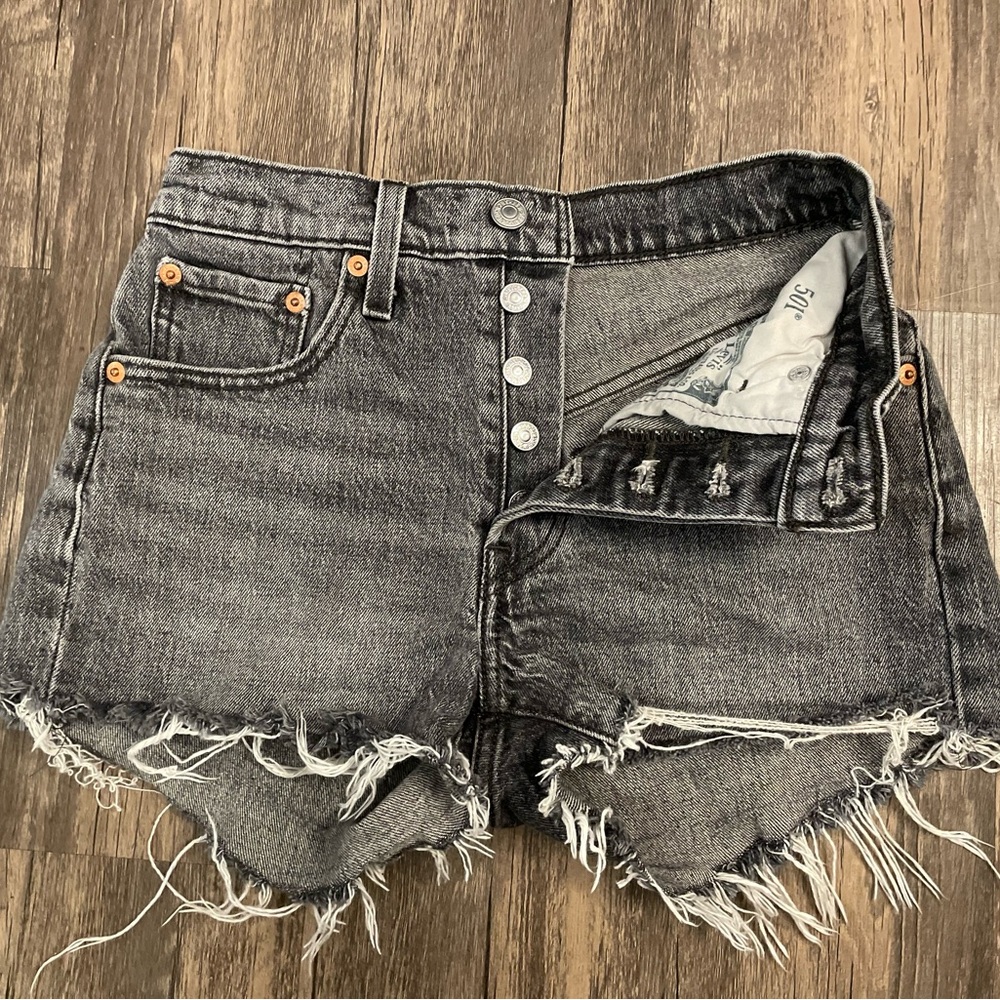 Levi's Black Washed Distressed Denim Jean Shorts